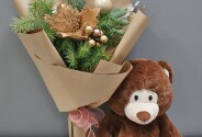 New Year bouquet of ornaments and tree, and a bear gift with candies — photo 1